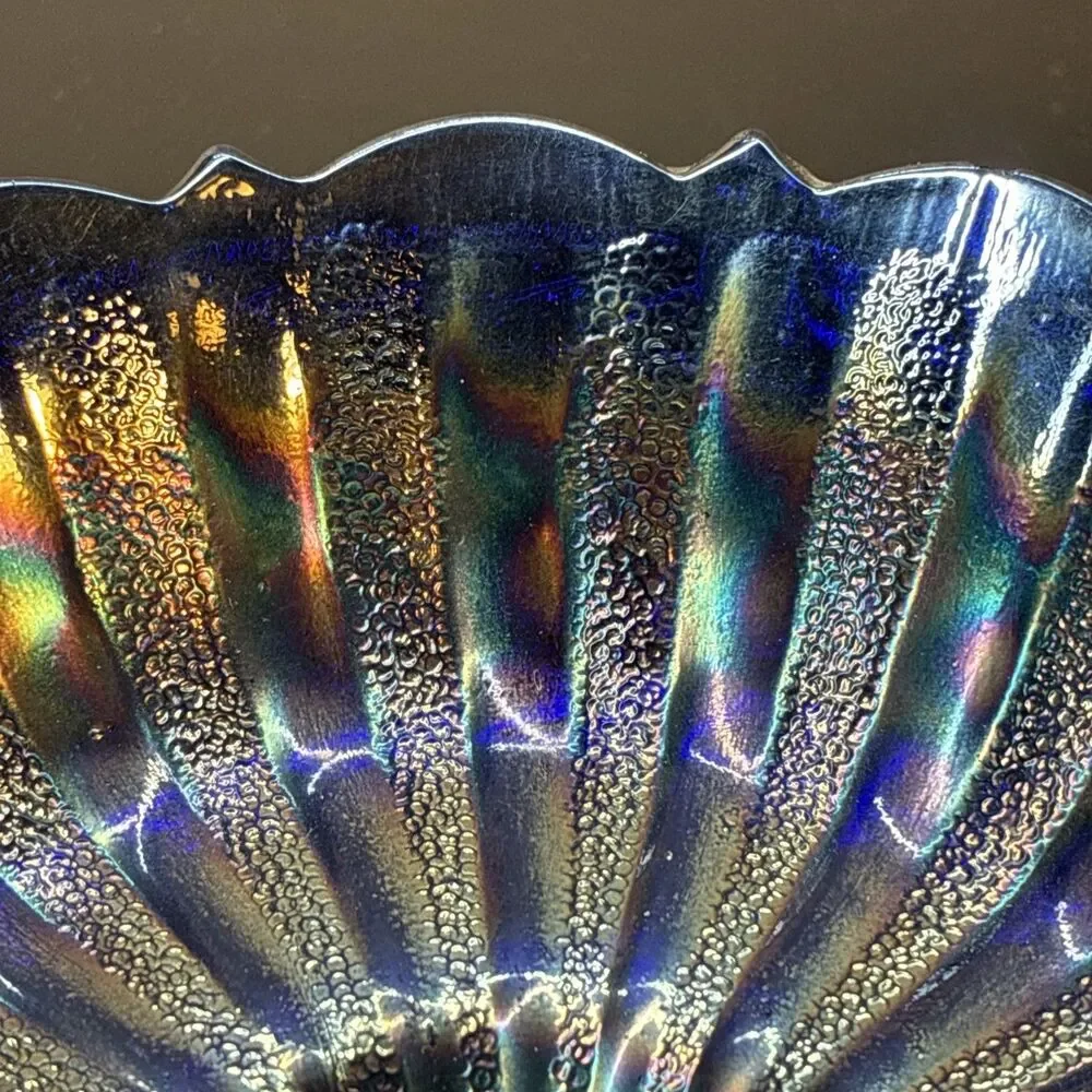 Fenton Carnival Glass Cobalt blue Scale Band Stippled Rays Bowl